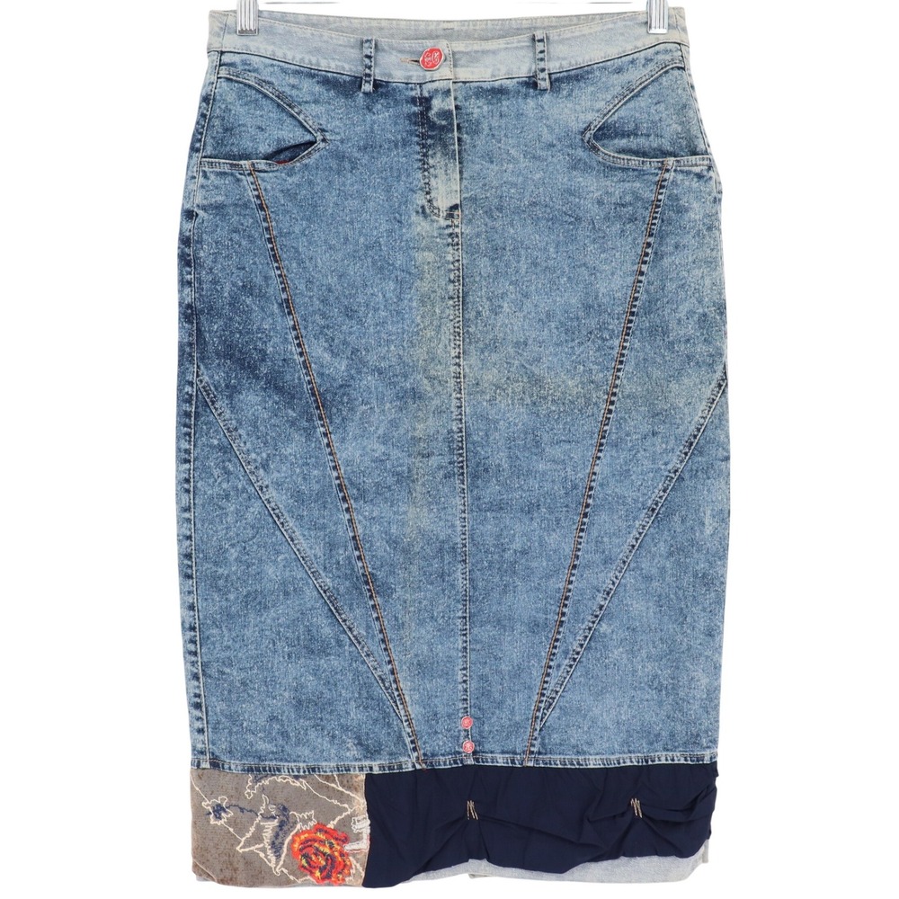 Elisa Cavaletti Daniela Dallavalle Blue Acid Wash Mixed Media Denim Skirt Size M